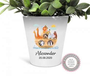 Blumentopf - Vase Arche personalisiert mit Name Taufe Geburt Kommunion Konfirmation Firmung Einschulung Geburtstag von Lüttentüddel®